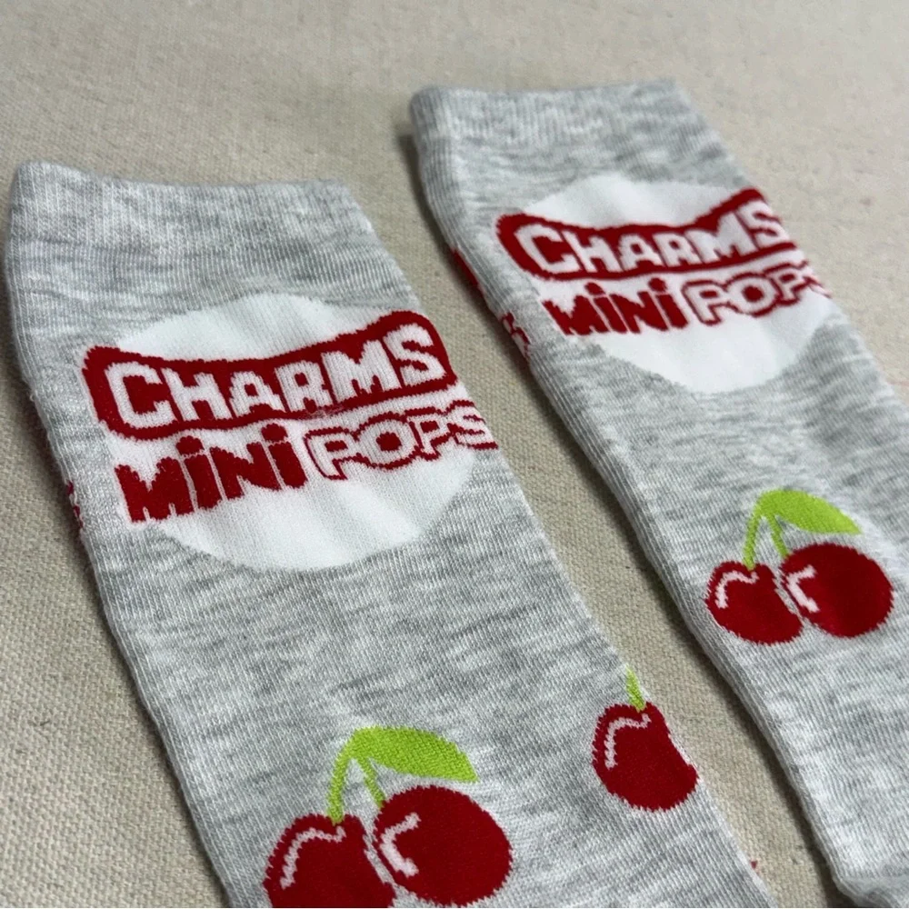 Charms Mini Pops Gray Cherry Crew Socks - Unisex - NWOT